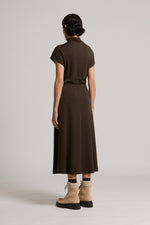 Load image into Gallery viewer, deep brown bi-material dress
