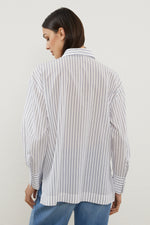 Load image into Gallery viewer, white &amp; ink blue cotton shirt
