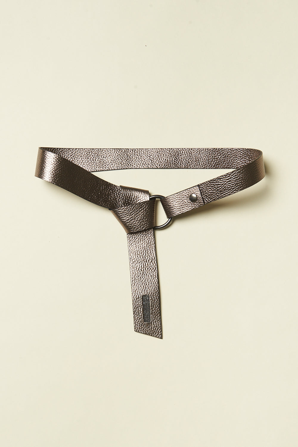 metalized brown leather belt