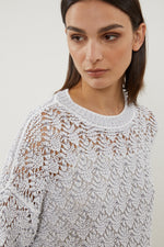 Load image into Gallery viewer, white &amp; grey knit sweater

