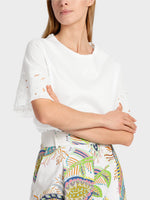 Load image into Gallery viewer, white T-shirt with eyelet embroidery
