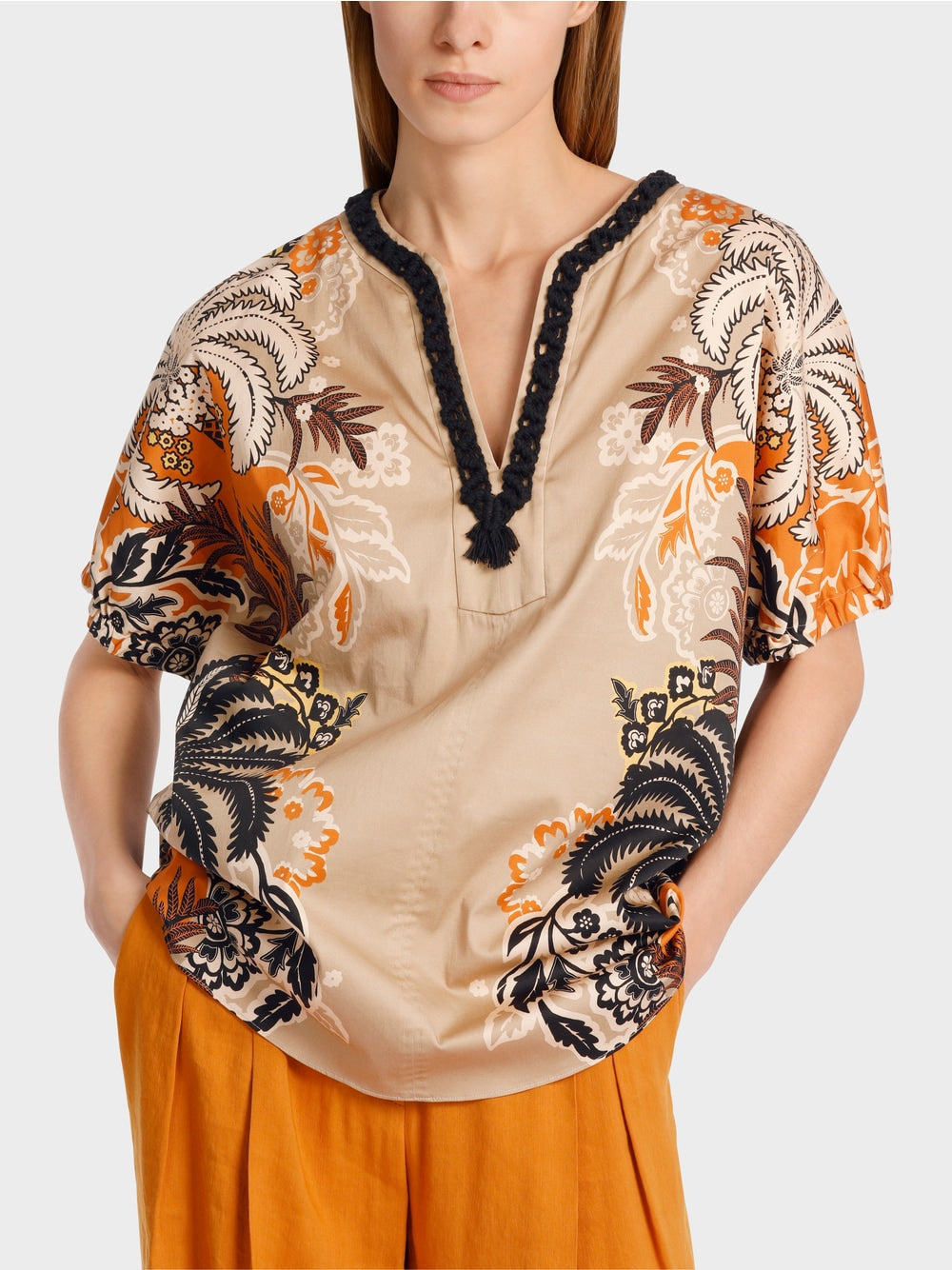 deep sand printed tunic-style blouse