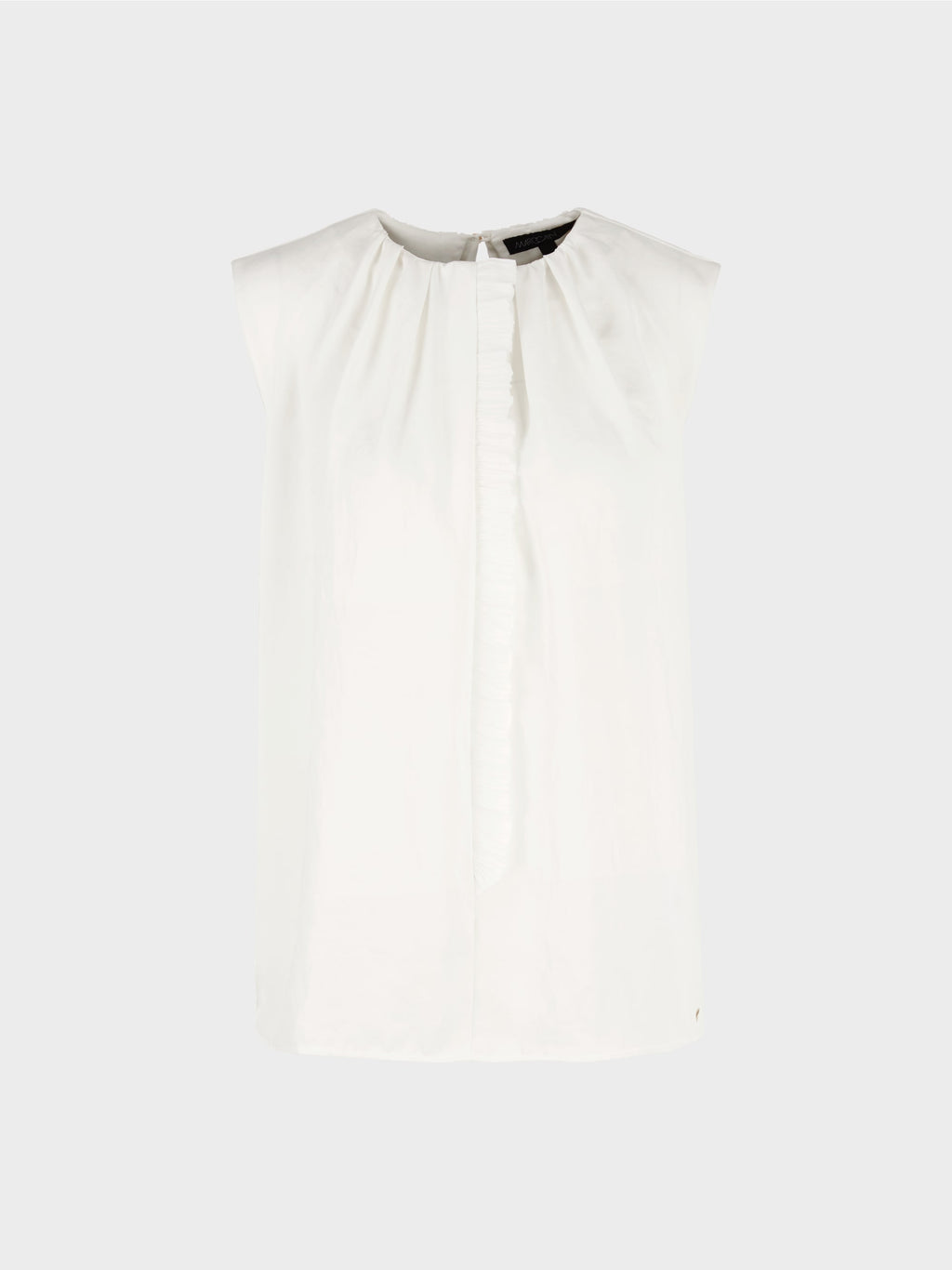 off-white top with ruffle detail