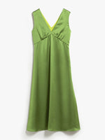 Load image into Gallery viewer, green flared satin dress
