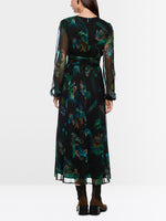 Carregar imagem no visualizador da galeria, dark jade green dress with feather print
