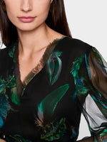 Carregar imagem no visualizador da galeria, dark jade green dress with feather print
