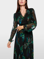 Carregar imagem no visualizador da galeria, dark jade green dress with feather print
