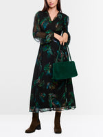 Carregar imagem no visualizador da galeria, dark jade green dress with feather print

