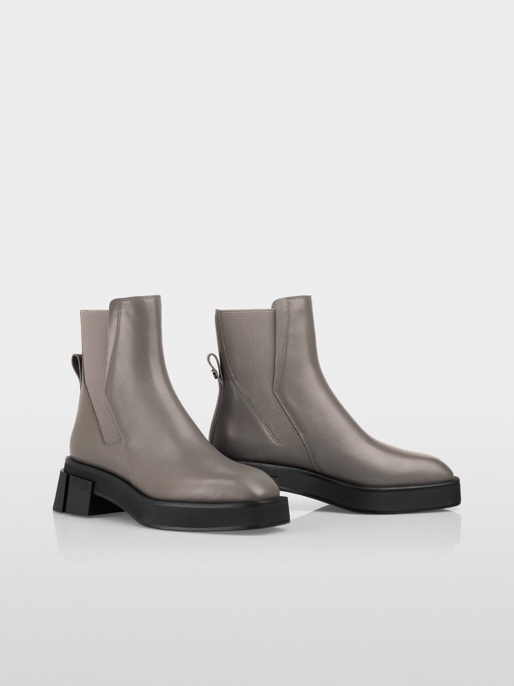 soft charcoal chelsea boots with block heels