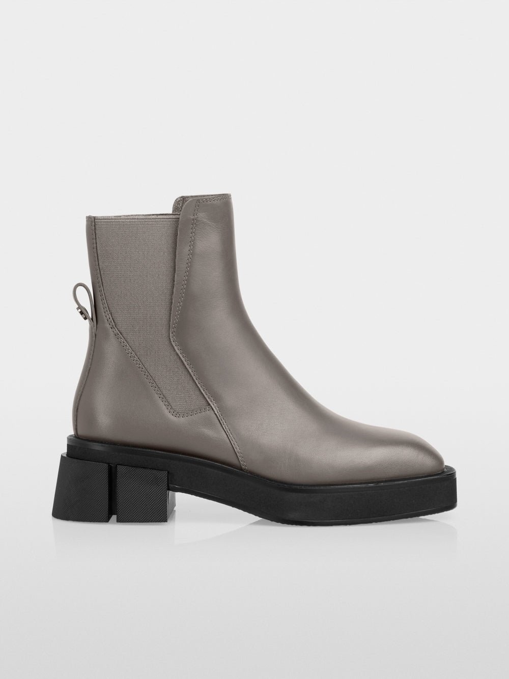 soft charcoal chelsea boots with block heels